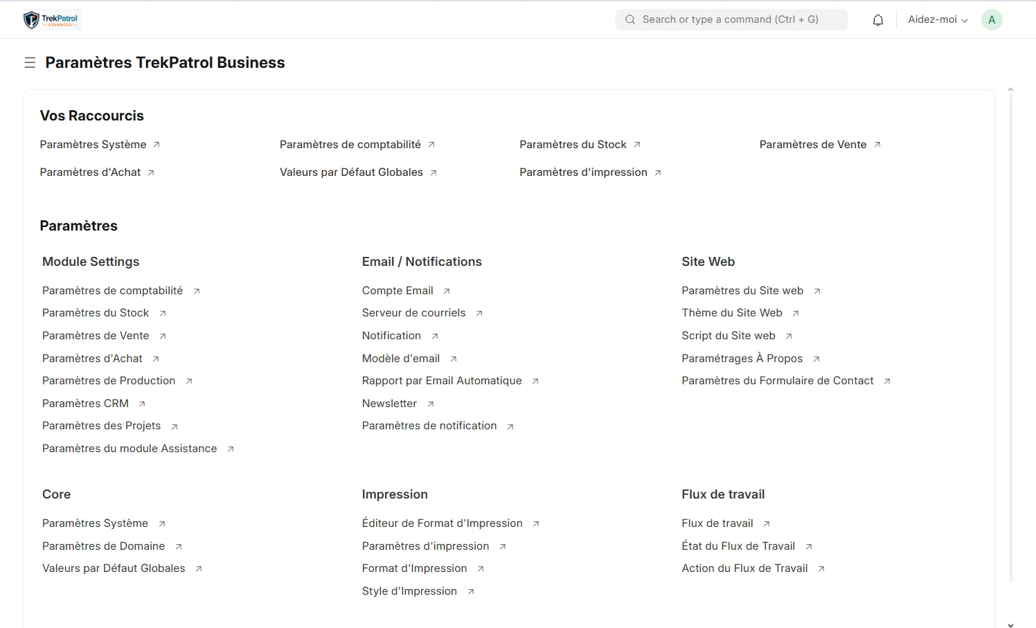 TrekPatrol Business settings and administration