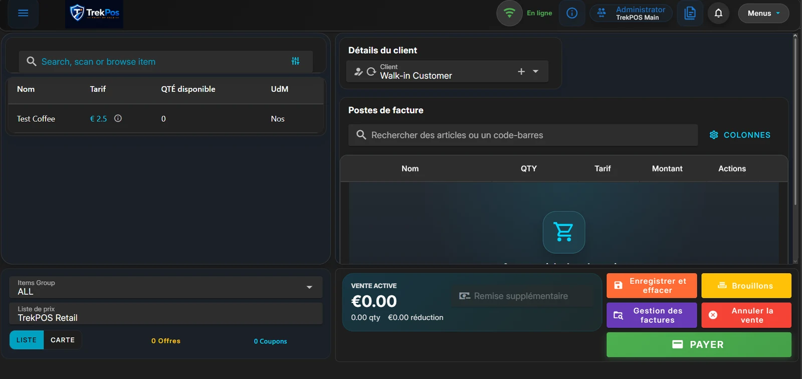 TrekPOS point of sale interface